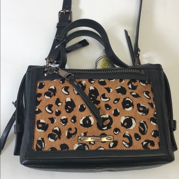 Fossil Bella Small Satchel Black Cheetah New - Picture 5 of 8